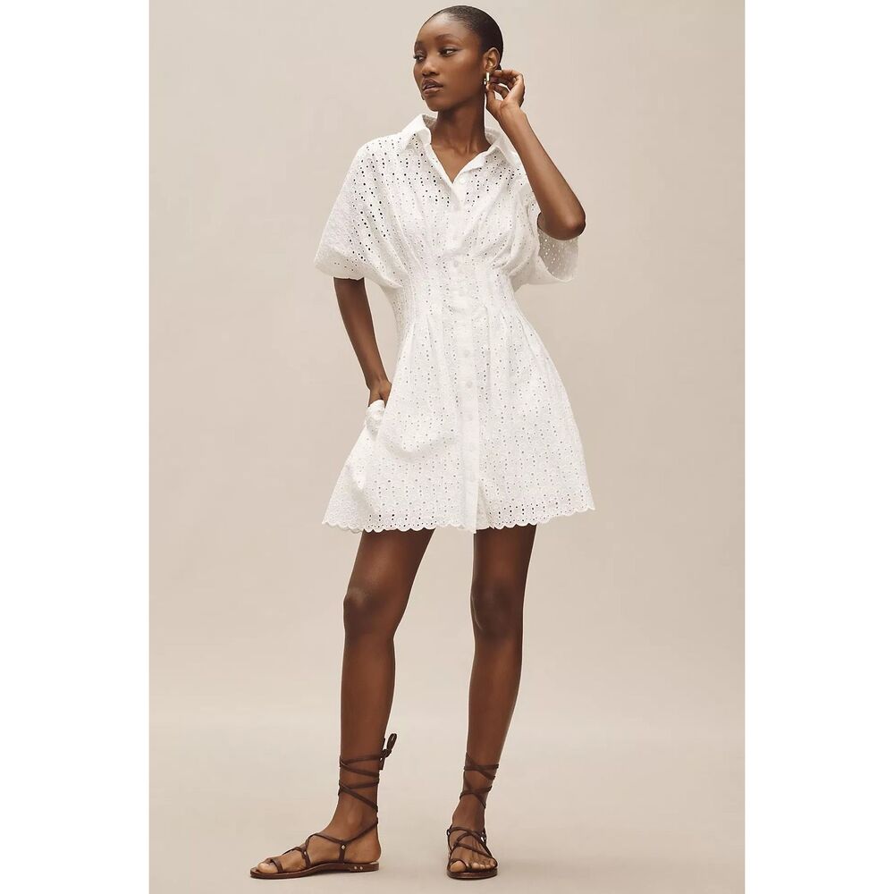 New Anthropologie The Tobie Eyelet Mini Shirt Dress by Exquise sz Small
